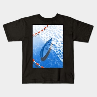 Summer Surfboard Overlaid on Top of a Blue Ocean Wave Kids T-Shirt